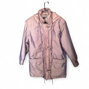 Vintage London Fog Iridescent Long Puffer Coat Parka Hooded Jacket 80s sz xs